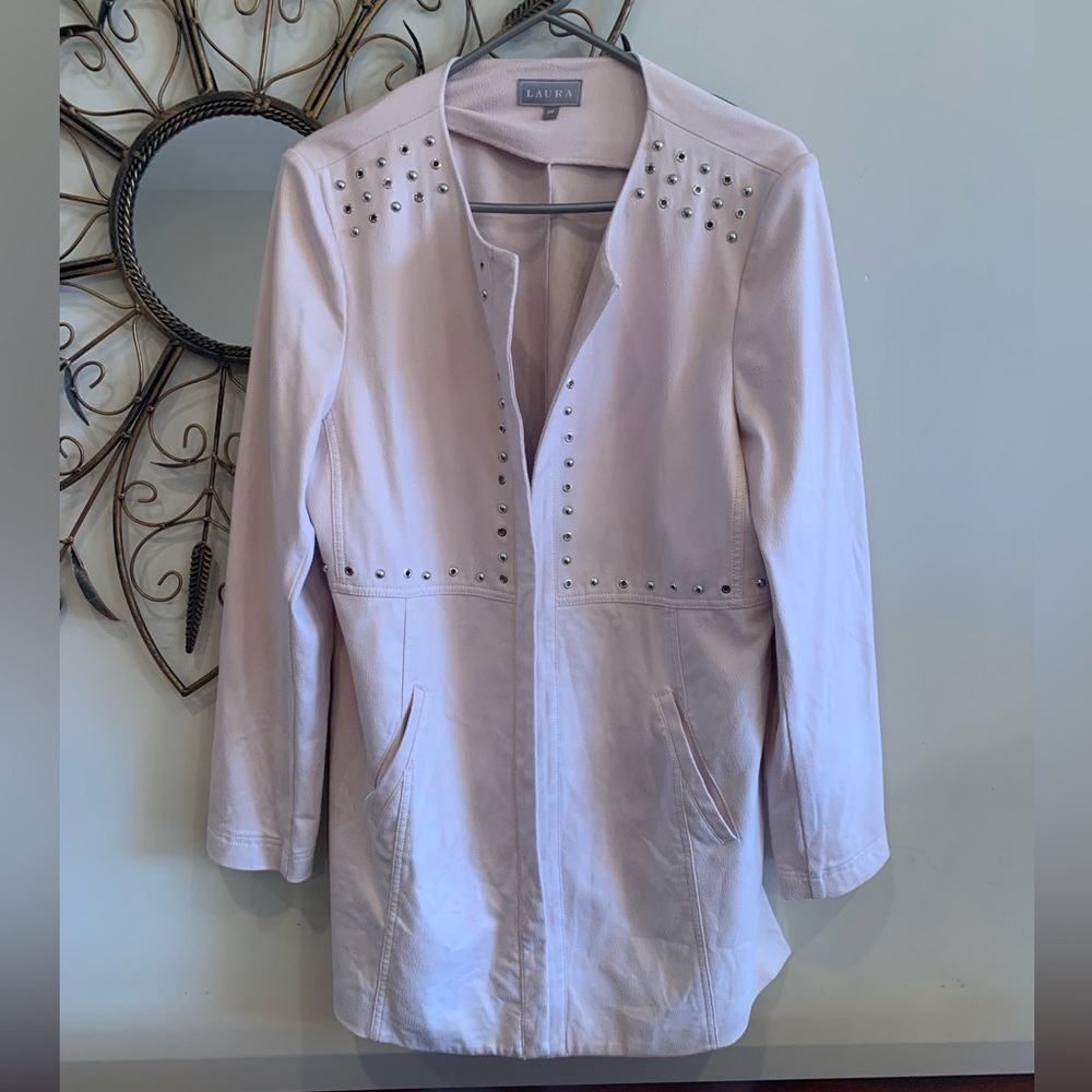 Laura Light Pink Studded Faux Leather Blazer/Jacket